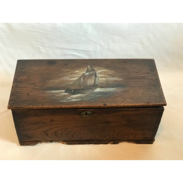 19th Century English Dovetail Box With Ship Painting and Secret Draw For Sale - Image 13 of 13