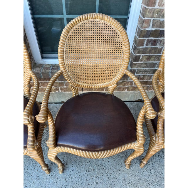 1970s Set of 2 (Only 1 Set Available) Twisted and Knotted Rope Motif Cane Back Arm Chairs, 1970s, in the Style of Napoleon III and Comini and Modonutti For Sale - Image 5 of 12