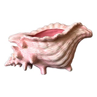 Large Vintage 1970s Pink Ceramic Conch Shell Planter For Sale