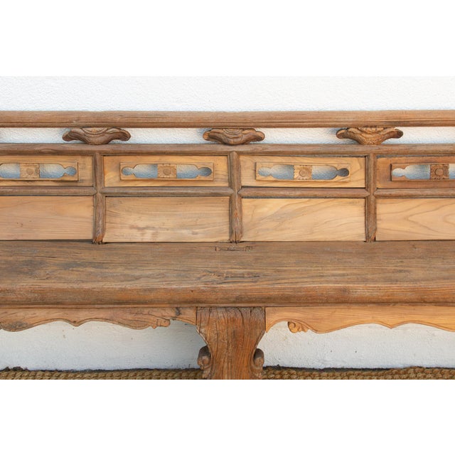 Wood Rare 18th Century Oxidized Elm Theater Bench For Sale - Image 7 of 17