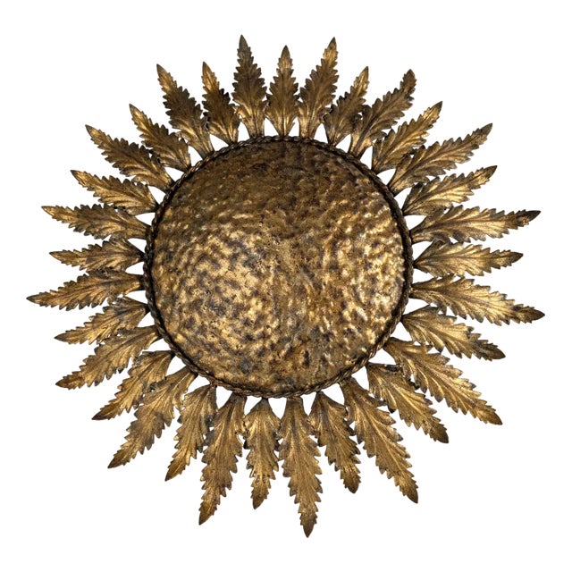 Golden Sun Ceiling with Leaf Rays, 1950s For Sale