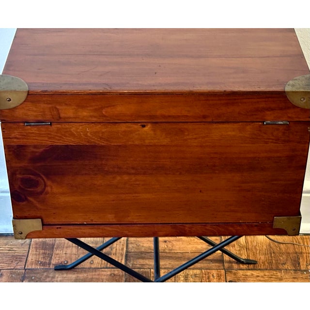 Campaign Style Lift-Top Writing Chest on Folding Iron Stand | Mid-Century British Colonial For Sale - Image 10 of 12