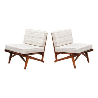 Danish Modern Chairs in Oak and Métaphores Striped Jacquard, 1950s, Set of 2 For Sale