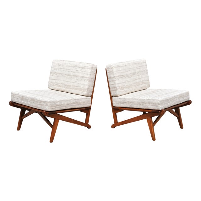 Danish Modern Chairs in Oak and Métaphores Striped Jacquard, 1950s, Set of 2 For Sale