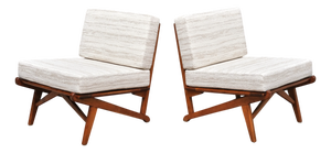 Danish Modern Chairs in Oak and Métaphores Striped Jacquard, 1950s, Set of 2