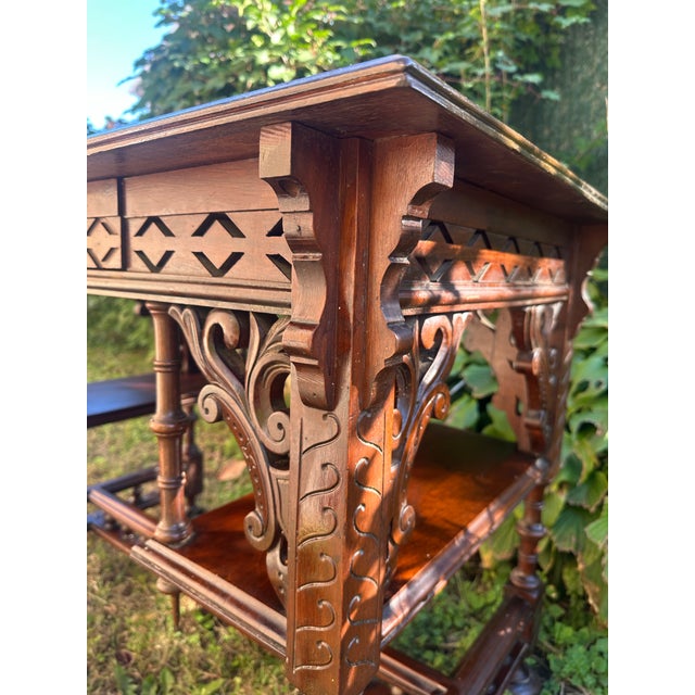 Antique Victorian Mahogany Writing Table With Intricate Carvings and Pierced Fretwork, Late 19th Century For Sale In New York - Image 6 of 6