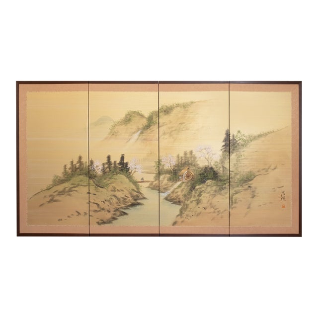 1960s Shōwa Era Japanese Byobu Screen, "Spring Landscape" For Sale