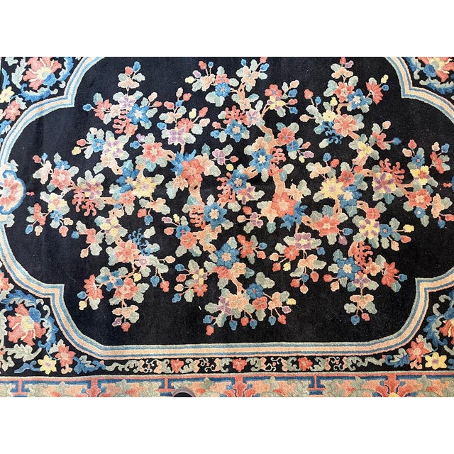 An Antique Black Bround 6'-4" X 9' Art Deco Chinese Rug For Sale In Los Angeles - Image 6 of 6