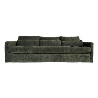 Revelation Modern Tufted Antique Green Loden Velvet Strie Slope Sofa For Sale