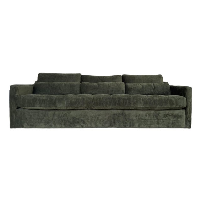 Revelation Modern Tufted Antique Green Loden Velvet Strie Slope Sofa For Sale