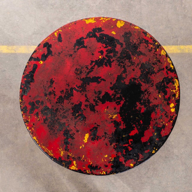 1950’s Red French Metal Tripod Base Outdoor Small Gueridon Table. Classic French gueridon table with three solid bar hand...