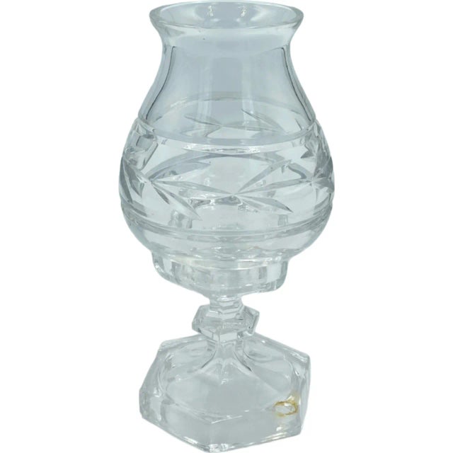 Mid 20th Century Vintage 2-Piece Clear Cut Crystal Glass Hurricane Lamp Candle Holder Light For Sale - Image 9 of 12
