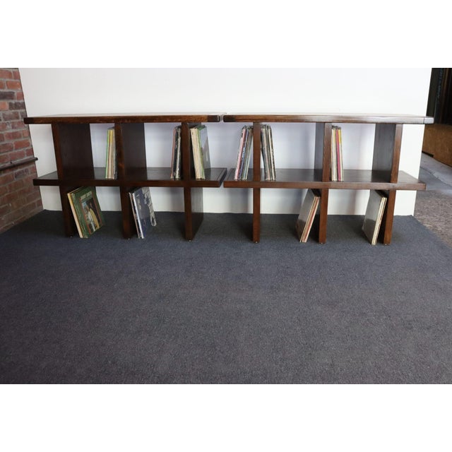 Pair of Vintage Modular Bookcases / Record Shelves in Stained Ash For Sale - Image 9 of 18
