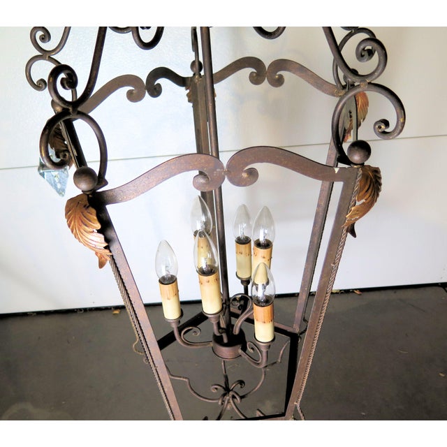 1990s Monumental French Style Mid-Century Wrought Iron 5 Light Lantern/Chandelier For Sale - Image 5 of 5