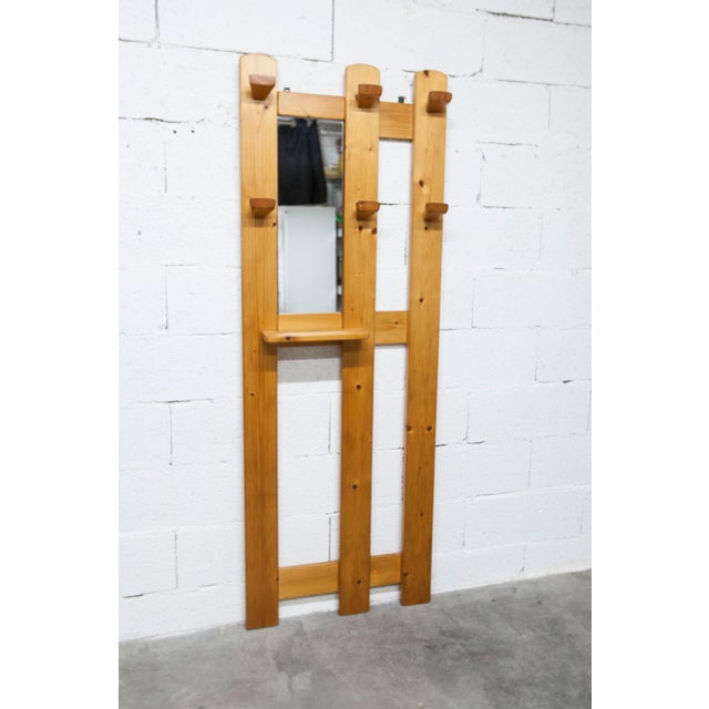 Vintage Wall-Mounted Coat Rack in Pine with Mirror, 1970 For Sale - Image 12 of 17
