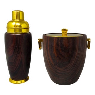 Vintage Cocktail Shaker with Ice Bucket by Aldo Tura, 1970s, Set of 2 For Sale