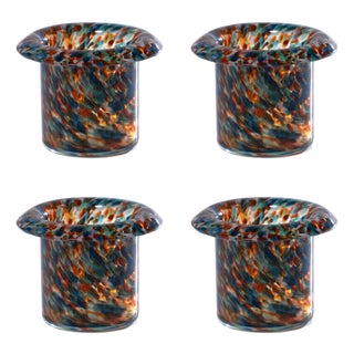 Celia 4-Piece Opal Confetti Glass Candle Holder / Vase / Planter Set, Blue Tones For Sale