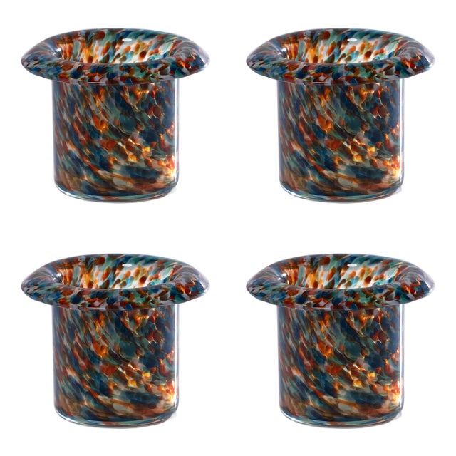 Celia 4-Piece Opal Confetti Glass Candle Holder / Vase / Planter Set, Blue Tones For Sale