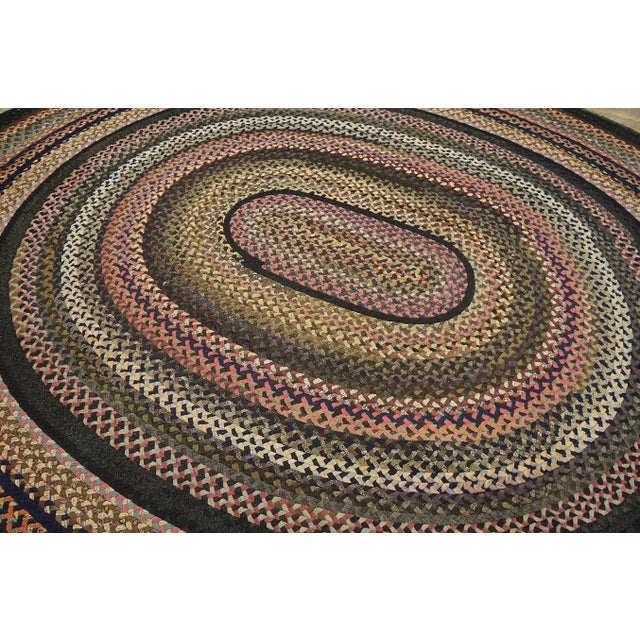 American 1930s Multicolor Classic Antique American Braided Round Rug 8'10 X 9'9" Wool Carpet For Sale - Image 3 of 13