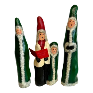 Vintage Arts & Crafts Holiday Carolers Hand Painted Wood Art, Set of 4