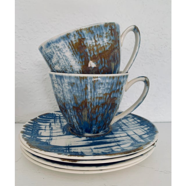 1950s Edwin Knowles Blue Dell Kilncraft by Kalla Dinnerware -Set of 18 For Sale - Image 4 of 7