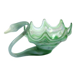 1950s Green Murano Glass Swan Bowl For Sale