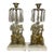 Pair of Antique Ornate Figural Brass Marble Crystal Girandole Candle Holders For Sale