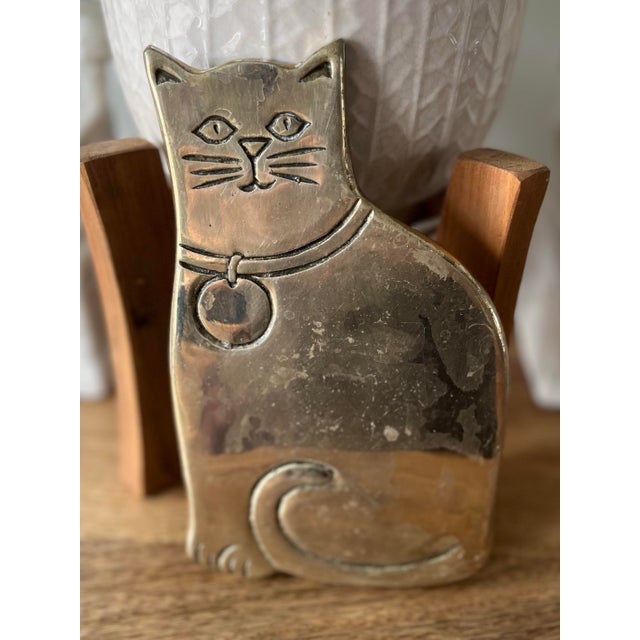 Figurative 1960s Rubel Brass Cat Table Trivet For Sale - Image 3 of 5