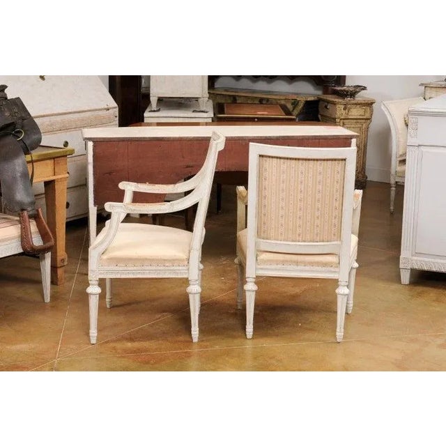 1900s Swedish Gustavian Style Painted Wood Armchairs with Carved Aprons - A Pair For Sale - Image 9 of 11