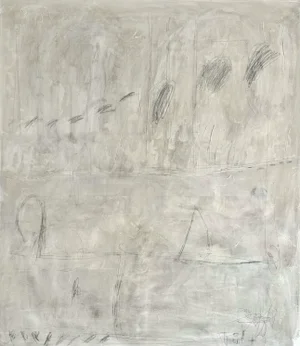 Large Abstract Painting on Canvas, Minimalist Neutral Wall Art, Modern Oversized Artwork Unstretched (Rolled in Tube) 55x63 Inches