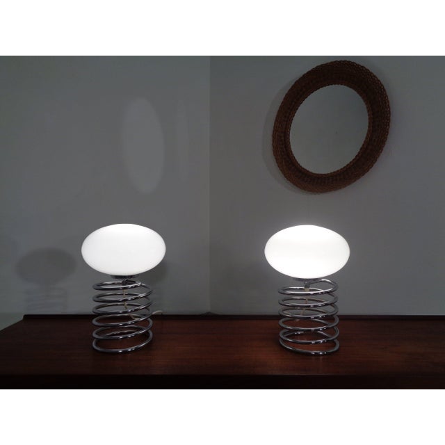 Ingo Maurer Opaline Glass and Chrome Spiral Table Lamp by Ingo Maurer for Honsel, Germany, 1970s For Sale - Image 4 of 13