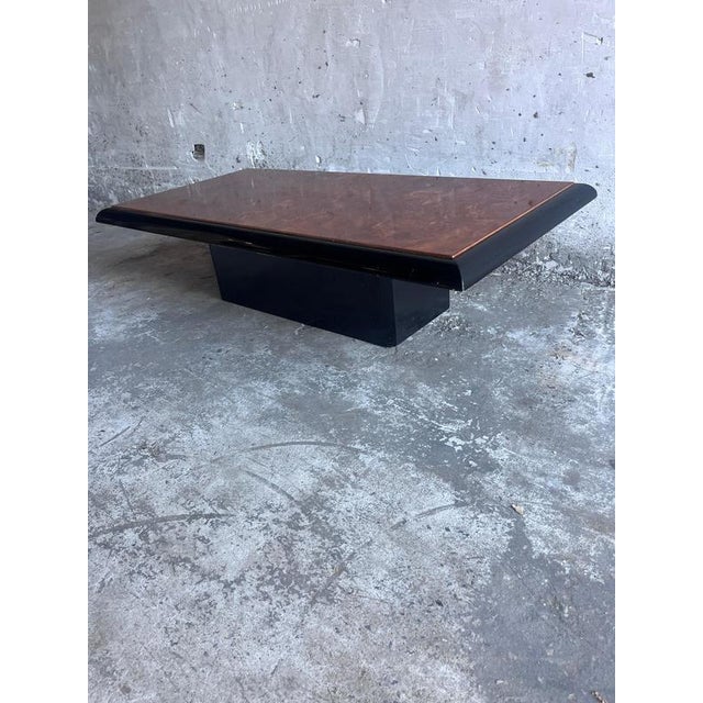 Black Vintage Burl Wood Coffee Table on Black Lacquered Base For Sale - Image 8 of 12