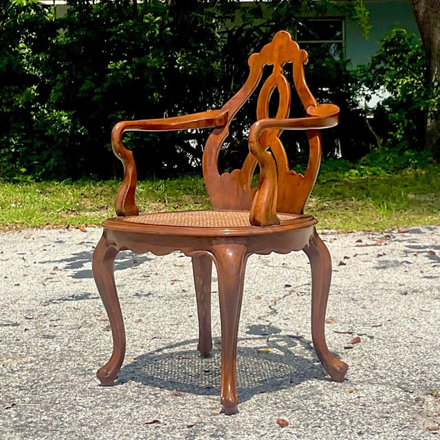 Vintage Boho Italian Fruitwood Venetian Style Cane Chair For Sale - Image 10 of 10