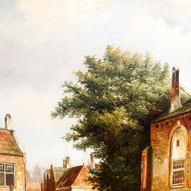 Mid 20th Century Large Scale Mid-Century Dutch Street Scene Oil on Canvas Painting After Willem Koekkoek For Sale - Image 5 of 11