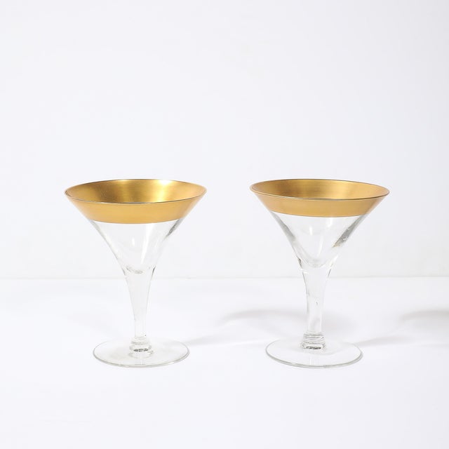 1940s Set of 8 Mid-Century Modernist Gilt Rimmed Martini Glasses by Dorothy Thorpe For Sale - Image 5 of 15