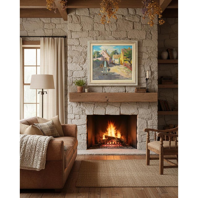 Svend Nielsen, Scene from Everyday Life on Bornholm with Fisherman Carrying a Bucket of Catch, 1970s, Oil on Canvas, Framed For Sale - Image 4 of 5