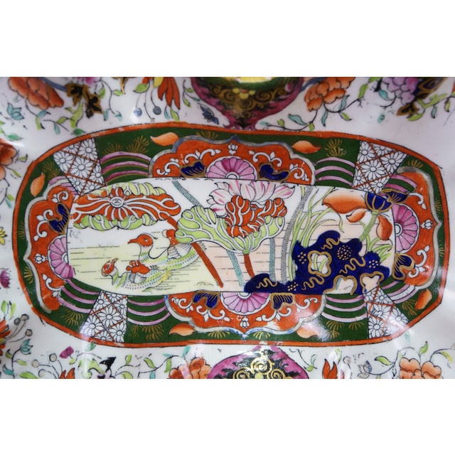 Early 19th Century Antique Masons Ironstone Covey Ducks Imari Chinoiserie Platter Compote 11" For Sale - Image 5 of 11