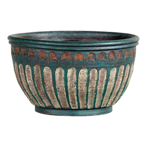 Vintage Emerald-Green Painted Terracotta Planter with Carved Motifs