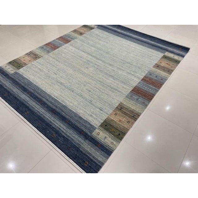 Contemporary 8x10 Gray Hand-Knotted Wool Framed Horizon Lines Modernist Carpet Rug For Sale - Image 3 of 7