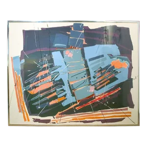1980s Sally Anderson "Assemblage With Blue" Original Signed Painting