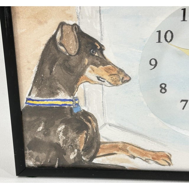 Original Signed "Roxie" Watercolor Doberman Pinscher Table & Wall Clock For Sale - Image 4 of 5