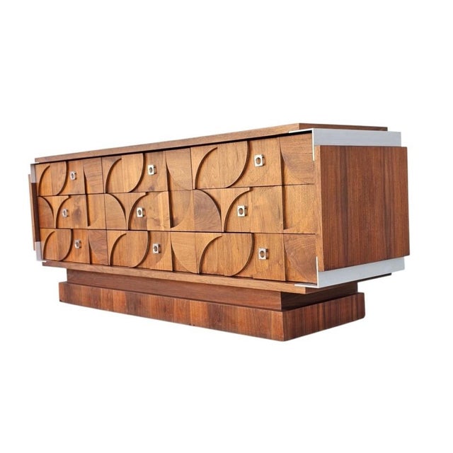 Mid-Century Modern Mid Century Mosaic Brutalist Modern Walnut Dresser by Tobago For Sale - Image 3 of 18