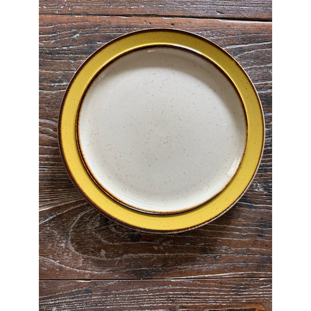Vintage Rainbow Stoneware Citron 10.5 Inch Dinner Plates Yellow Brown Japan - Set of 5 For Sale - Image 4 of 10