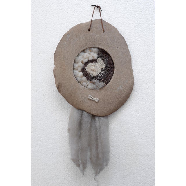 Vintage Handmade Boho Ceramic & Textile Wall Sculpture For Sale - Image 9 of 9