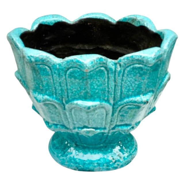 1960s Turquoise Ceramic Planter Vase Jardienier For Sale - Image 9 of 12
