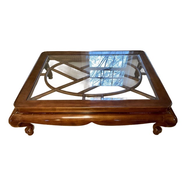 Vintage Rectangular Mahogany and Glass Top Coffee Table For Sale