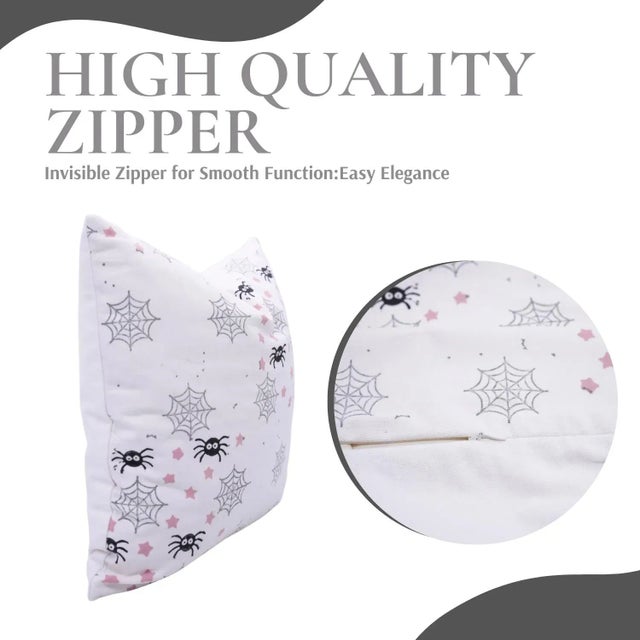 Fabdivine Spider Web Handmade Block Print Pillow Cover for Halloween Decor Size 22x22 For Sale - Image 4 of 6