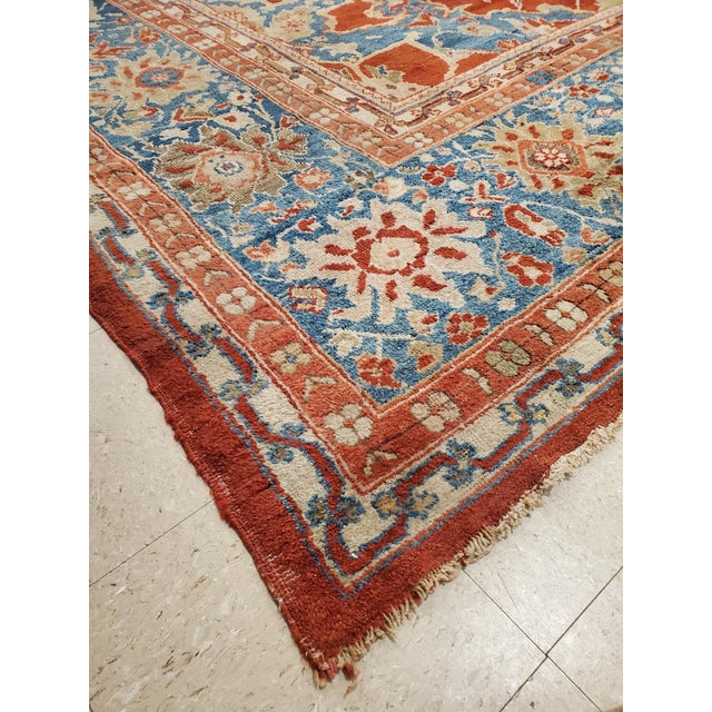 Antique Persian Sultanabad Carpet, Handmade Oriental Rug, Red, Light Blue & Gold For Sale - Image 11 of 18