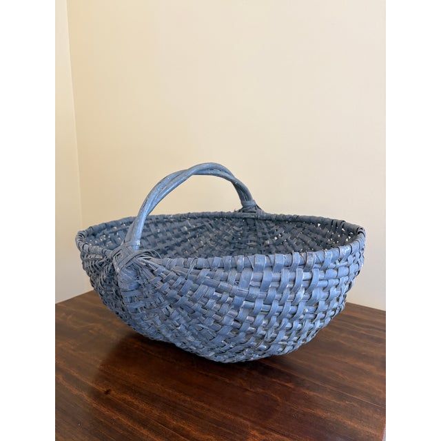 Wood Early 20th Century American Blue Splint Oak Gathering Basket For Sale - Image 7 of 10