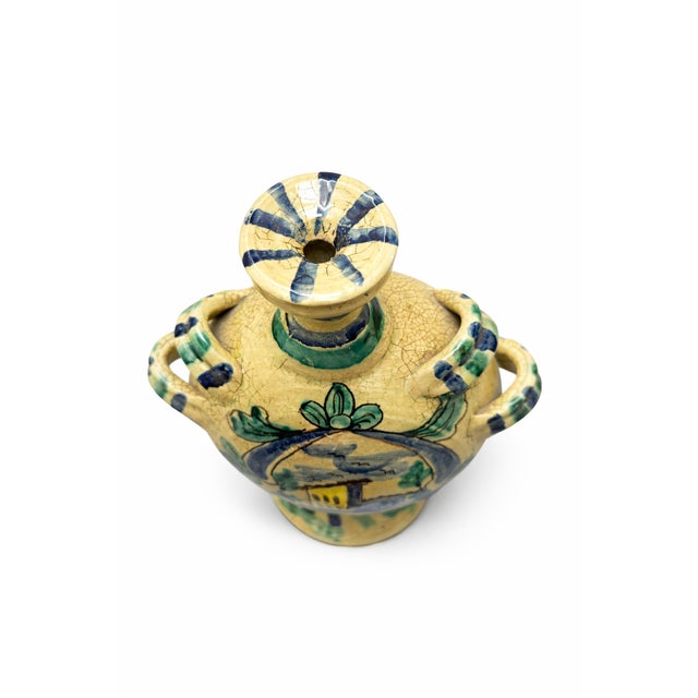 Mid-Century Modern Sicilian Caltagirone Ceramic Pilgrim Flask Majolica Vase, 1980 For Sale - Image 4 of 7
